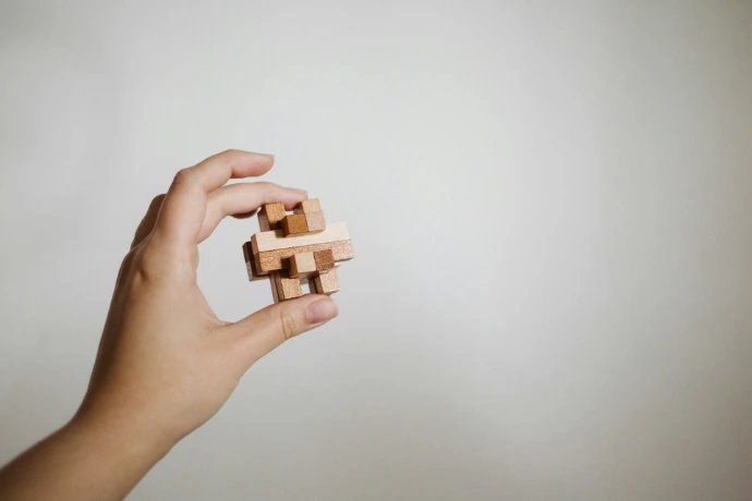 a person holding a wooden toy in their hand
